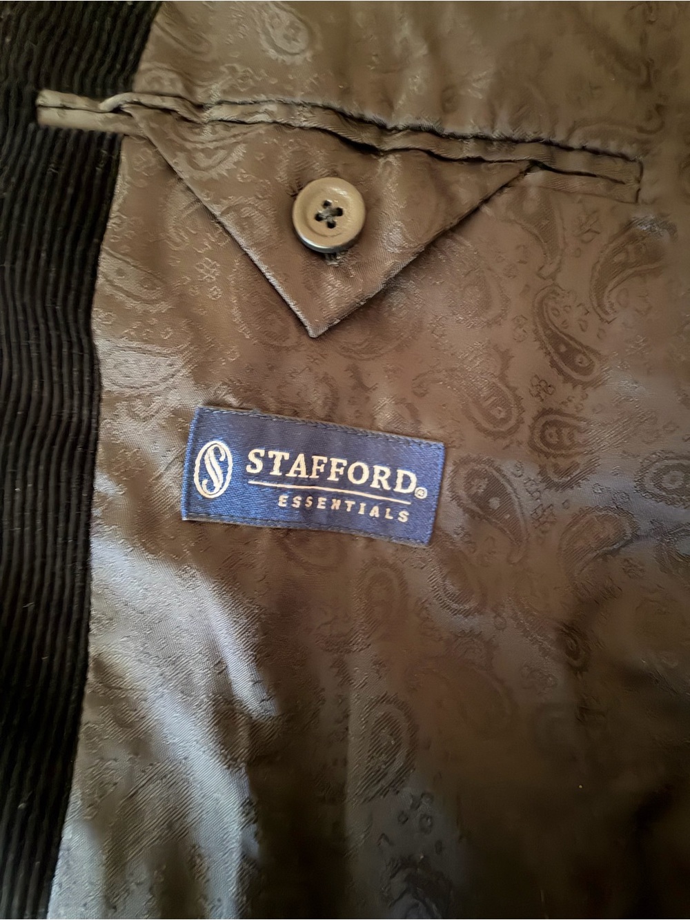 Stafford Men's Classic Fit Sport Coat Jacket, 44L Black Cotton Corduroy EUC - Picture 6 of 13